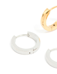 Waterproof Mixed Plated Stainless Steel Thin Huggie Earrings 2 Pack - link has visual effect only