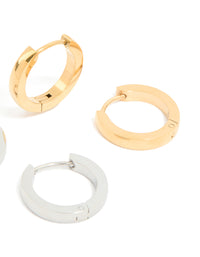 Waterproof Mixed Plated Stainless Steel Thin Huggie Earrings 2 Pack - link has visual effect only