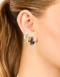 Waterproof Mixed Metal Stainless Steel Huggie Earrings 3-Pack - link has visual effect only