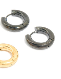 Waterproof Mixed Metal Stainless Steel Huggie Earrings 3-Pack - link has visual effect only