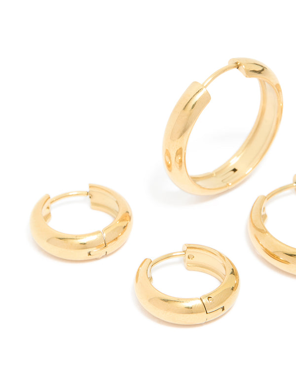 Waterproof Gold Plated Stainless Steel Chubby Hoop Earrings 3-Pack