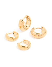 Waterproof Gold Plated Stainless Steel Small Chubby Huggie Earrings 2 Pack - link has visual effect only