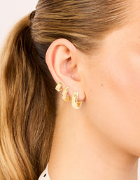 Waterproof Gold Plated Stainless Steel Mix Clicker Hoop Earrings 3-Pack - link has visual effect only