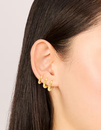 Waterproof Gold Plated Stainless Steel Small Huggie Earrings 3-Pack - link has visual effect only