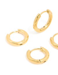Waterproof Gold Plated Stainless Steel Small Huggie Earrings 3-Pack - link has visual effect only