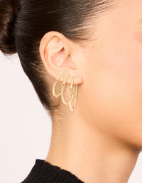 Waterproof Gold Plated Stainless Steel Large Thin Mix Hoop Earrings 3-Pack - link has visual effect only