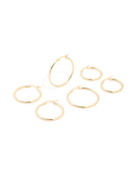Waterproof Gold Plated Stainless Steel Large Thin Mix Hoop Earrings 3-Pack - link has visual effect only