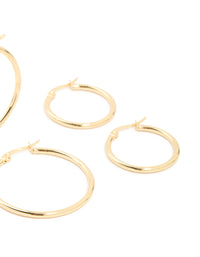 Waterproof Gold Plated Stainless Steel Large Thin Mix Hoop Earrings 3-Pack - link has visual effect only
