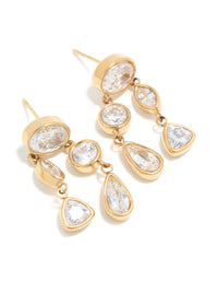 Waterproof Gold Plated Stainless Steel Cubic Zirconia Organic Drop Earrings - link has visual effect only