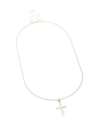 Waterproof Stainless Steel Pavé Cubic Zirconia Cross Necklace - link has visual effect only