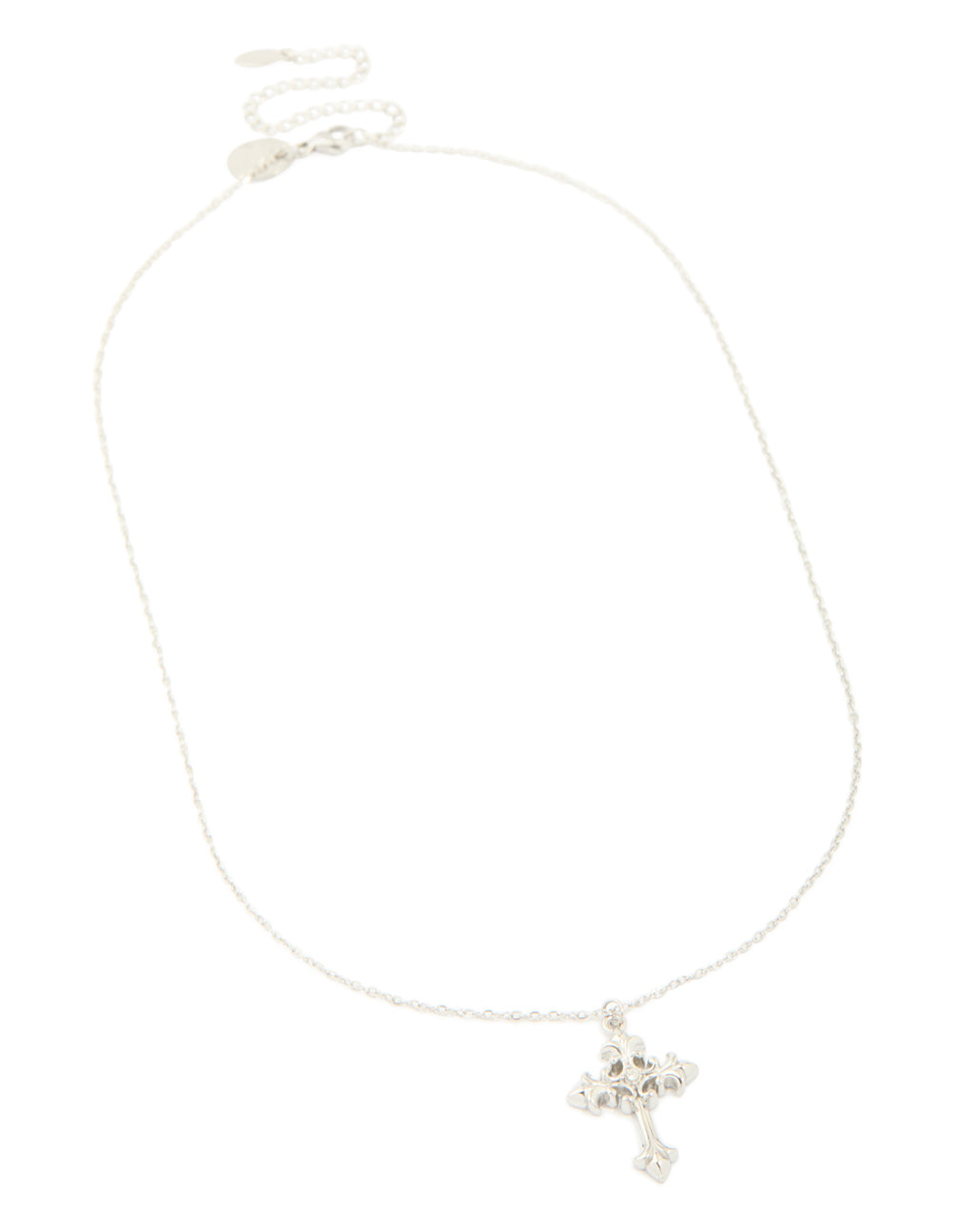 A waterproof stainless steel gothic cross necklace in silver, statement style front view