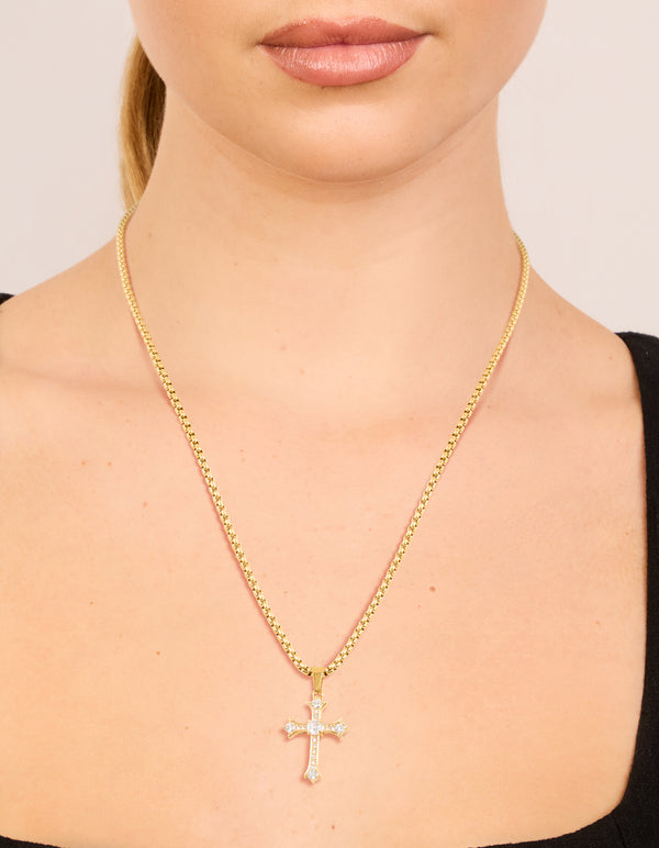 Waterproof Gold Plated Stainless Steel Gothic Cross Necklace