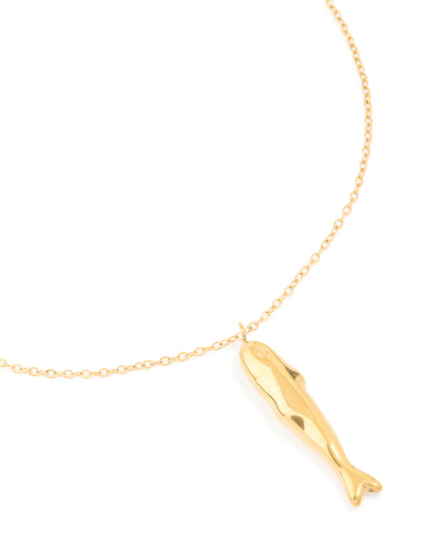 Waterproof Gold Plated Stainless Steel Sardine Pendant Necklace