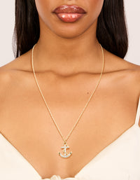 Waterproof Gold Plated Stainless Steel Cubic Zirconia Anchor Pendant Necklace - link has visual effect only