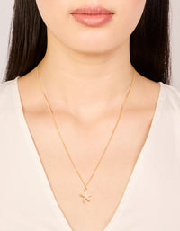 Waterproof Gold Plated Stainless Steel Cubic Zirconia Pavé Starfish Pendant Necklace - link has visual effect only