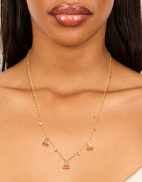 Waterproof Gold Plated Stainless Steel Diamante Circle & Cherry Charms Necklace - link has visual effect only