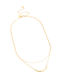 Waterproof Gold Plated Stainless Steel Curved Bar & Chain Layered Necklace - link has visual effect only