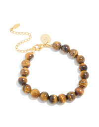 Waterproof Gold Plated Stainless Steel Tigers Eye Semi Precious Stone Beaded Bracelet - link has visual effect only