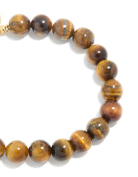 Waterproof Gold Plated Stainless Steel Tigers Eye Semi Precious Stone Beaded Bracelet - link has visual effect only