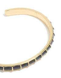 Waterproof Gold Plated Stainless Steel Black Enamel Bamboo Wrist Cuff - link has visual effect only