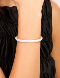 Waterproof Gold Plated Stainless Steel White Enamel Bamboo Wrist Cuff - link has visual effect only