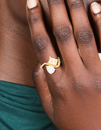 Waterproof Gold Plated Stainless Steel Cubic Zirconia Pear & Rectangle Single Ring - link has visual effect only