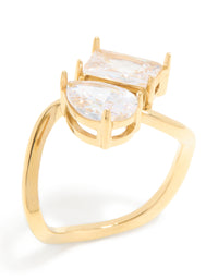 Waterproof Gold Plated Stainless Steel Cubic Zirconia Pear & Rectangle Single Ring - link has visual effect only