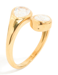 Beautifully crafted waterproof gold plated stainless steel ring with cubic zirconia in statement style front view - link has visual effect only