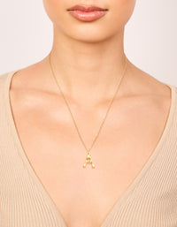 Waterproof Gold Plated Stainless Steel Bamboo Letter A Necklace - link has visual effect only