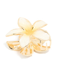 Gold Cream Enamel Frangipani Flower Claw Clip - link has visual effect only