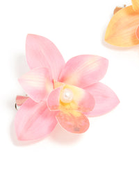 Pink & Orange Fabric Orchid Flower Hair Clips 2-Pack - link has visual effect only