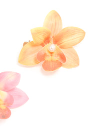 Pink & Orange Fabric Orchid Flower Hair Clips 2-Pack - link has visual effect only