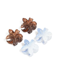 Dark Brown & Light Blue Frangipani Flower Claw Clips 4-Pack - link has visual effect only