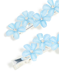 Silver Blue Diamante Mini Flower Clips 2-Pack - link has visual effect only