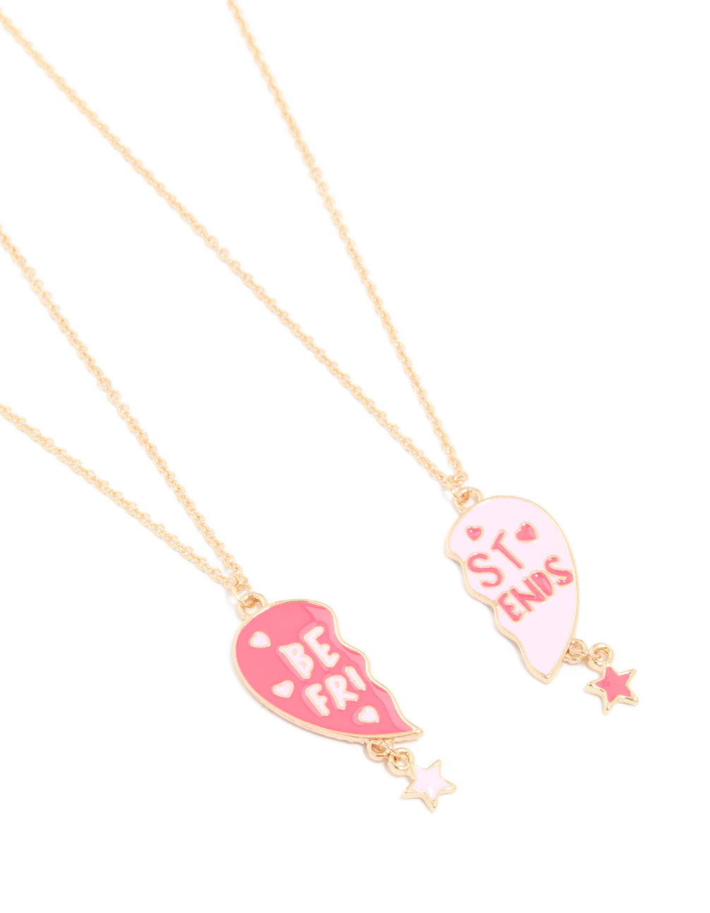 Kids Gold Pink Heart With A Star Drop BFF Necklaces 2-Pack