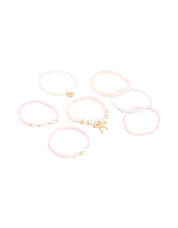 Kids Beaded Pearl Bow Stretch Bracelets 7-Pack - link has visual effect only