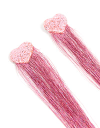 Kids Pink Glitter Tinsel Heart Hair Clips 2 Pack - link has visual effect only