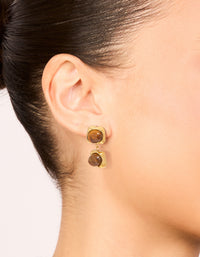 Waterproof Gold Plated Stainless Steel Tigers Eye Semi Precious Stone Small Drop Earrings - link has visual effect only