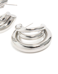 Detailing waterproof gold plated stainless steel triple illusion hoop earrings with statement craftsmanship in silver post detail view - link has visual effect only