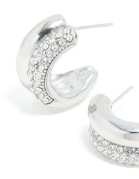 Waterproof Stainless Steel Cubic Zirconia Pave Illusion Hoop Earrings - link has visual effect only