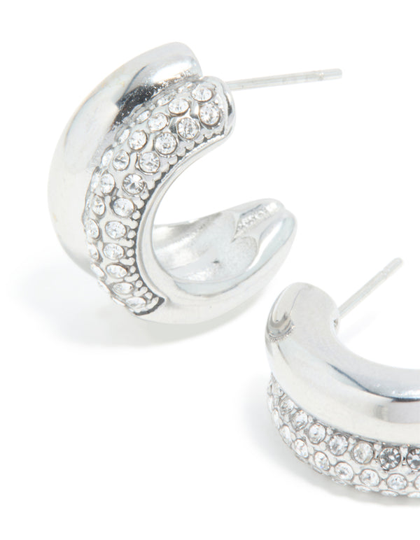 Waterproof Stainless Steel Cubic Zirconia Pave Illusion Hoop Earrings