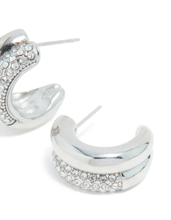 Waterproof Stainless Steel Cubic Zirconia Pave Illusion Hoop Earrings