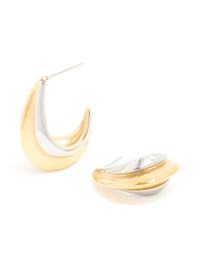 Waterproof Mixed Metal Plated Stainless Steel Small C Shaped Illusion Hoop Earrings - link has visual effect only