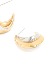 Waterproof Mixed Metal Plated Stainless Steel Small C Shaped Illusion Hoop Earrings - link has visual effect only