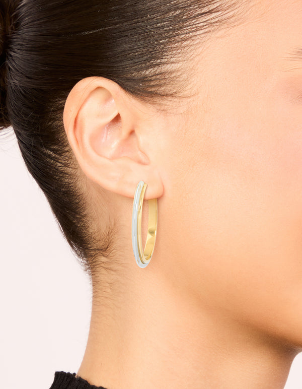 Waterproof Mixed Metal Plated Stainless Steel Large Illusion Hoop Earrings