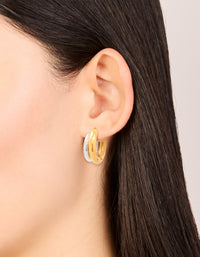Waterproof Mixed Metal Plated Stainless Steel Double Illusion Hoop Earrings - link has visual effect only