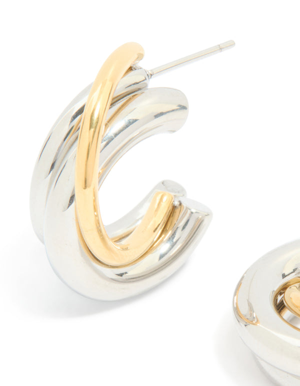 Waterproof Mixed Metal Plated Stainless Steel Large Trio Illusion Hoop Earrings