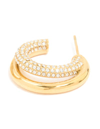 Waterproof Gold Plated Stainless Steel Cubic Zirconia Pave Double Large Illusion Hoop Earrings - link has visual effect only