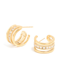 Waterproof Gold Plated Stainless Steel Cubic Zirconia Illusion Hoop Earrings - link has visual effect only