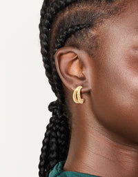 Waterproof Gold Plated Stainless Steel Ribbed Illusion Hoop Earrings - link has visual effect only